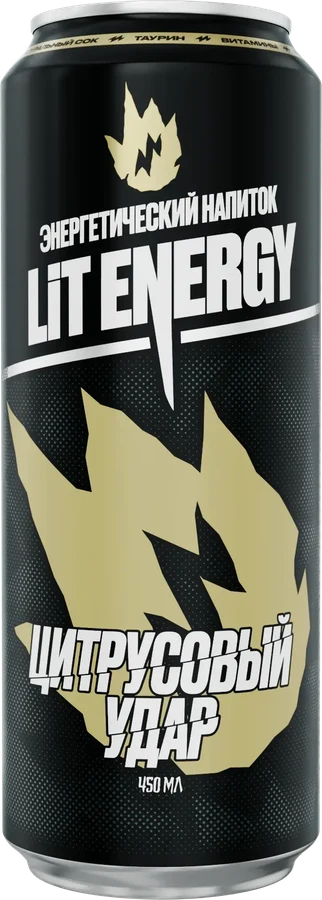 Банка LIT Energy Цитрусовый удар, чёрная с золотым