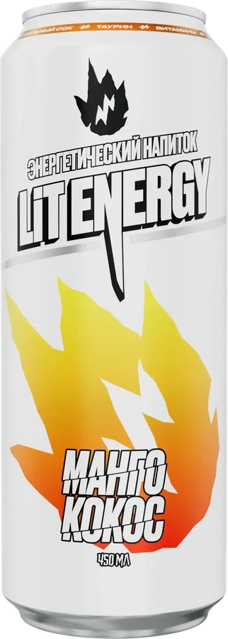 Банка LIT Energy Манго-кокос, белая с оранжевым